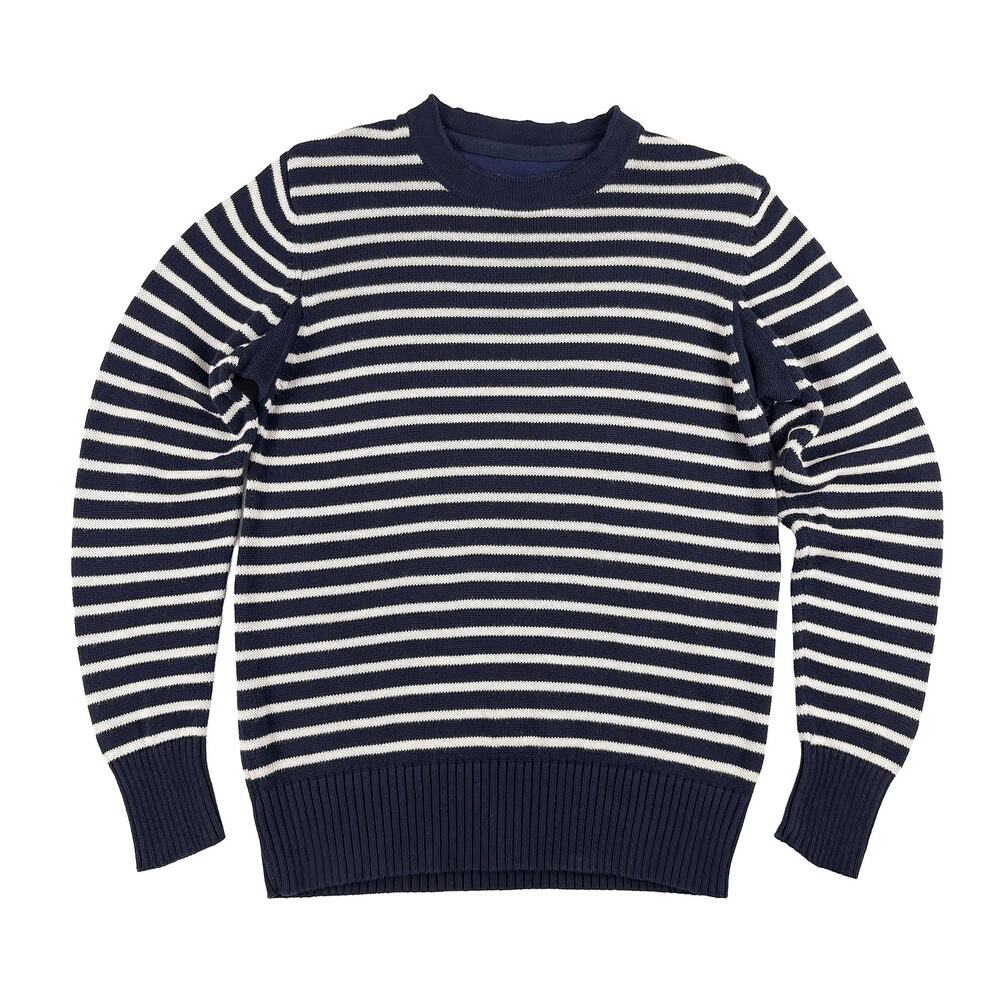 LL Bean Striped Cotton Crewneck Sweater Women S Navy Cream Nautical Preppy